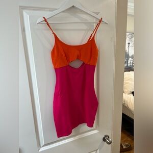 Hot pink and orange cut out tight mini dress